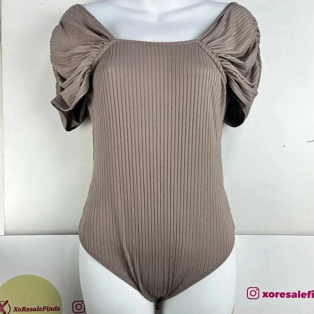 Charlotte Avery Rib Knit Thong Tee T-Shirt Bodysuit…